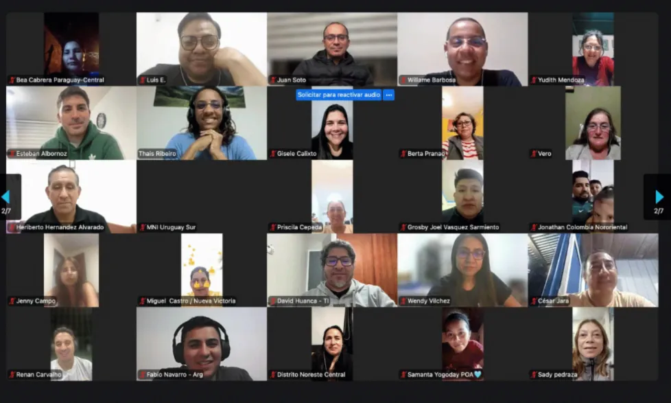 Videollamada del encuentro de MNI con líderes de distrito de toda la región.